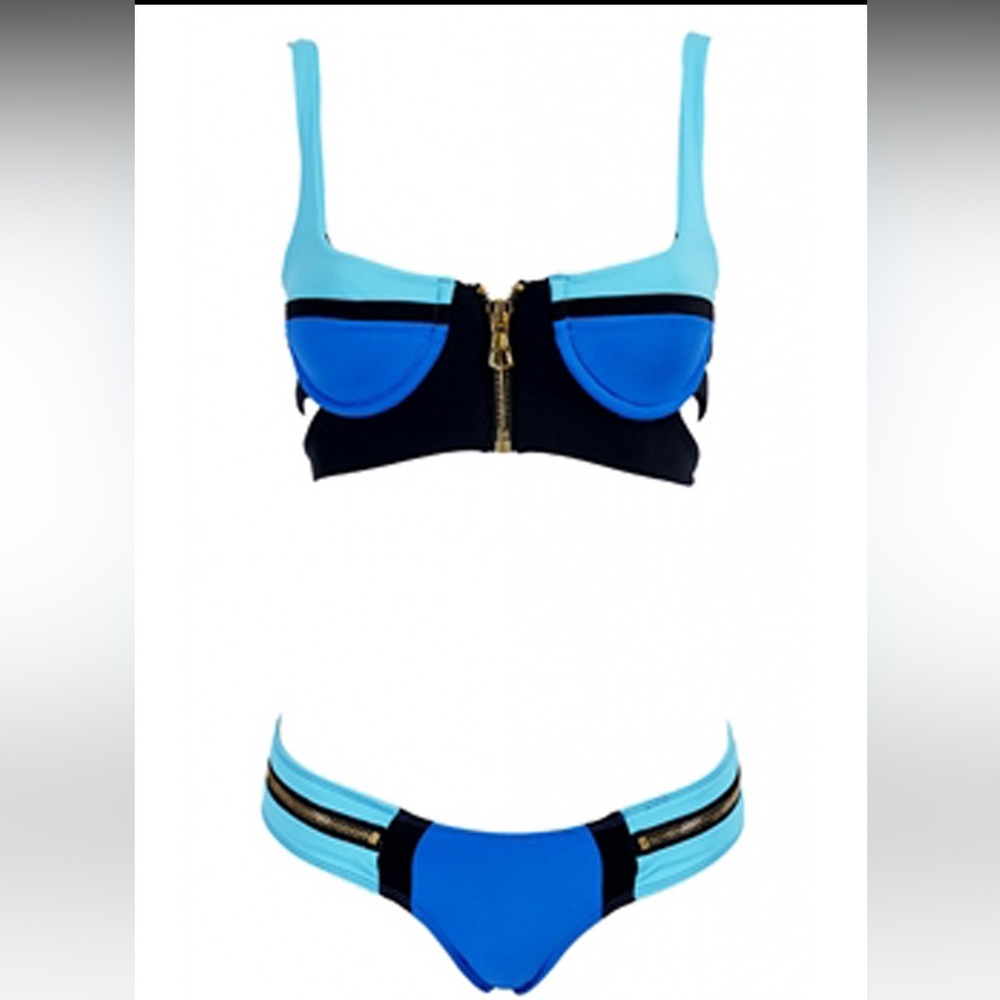Beach Bunny Swimwear Endless Summer Color Block Push Up Bikini Set in Blue Aqua